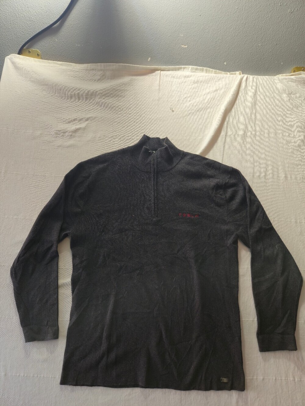 Tesla Gray Half-Zip Pullover Sweater Medium